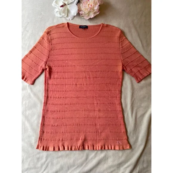 Burberry London Womens Ribbed Knit Top Size 48 Orange Y2K Cottagecore Classiccor - Picture 1 of 9